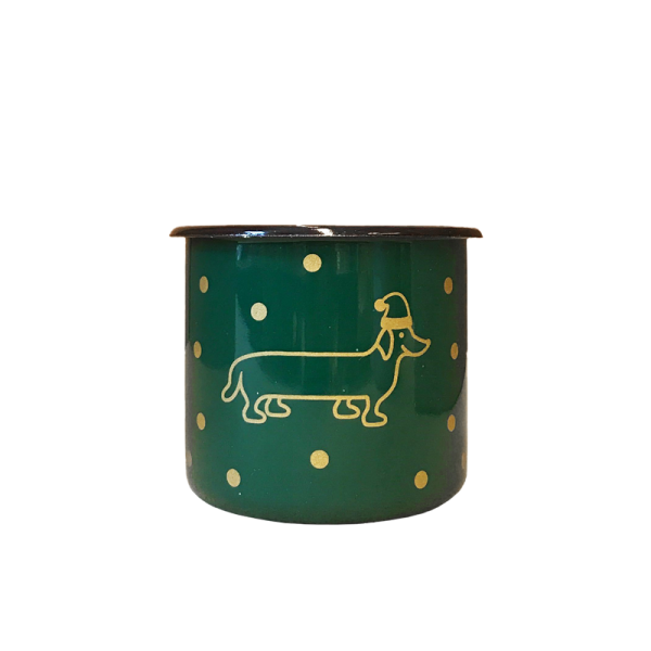 The naughty dog ​​Christmas tin cup - green