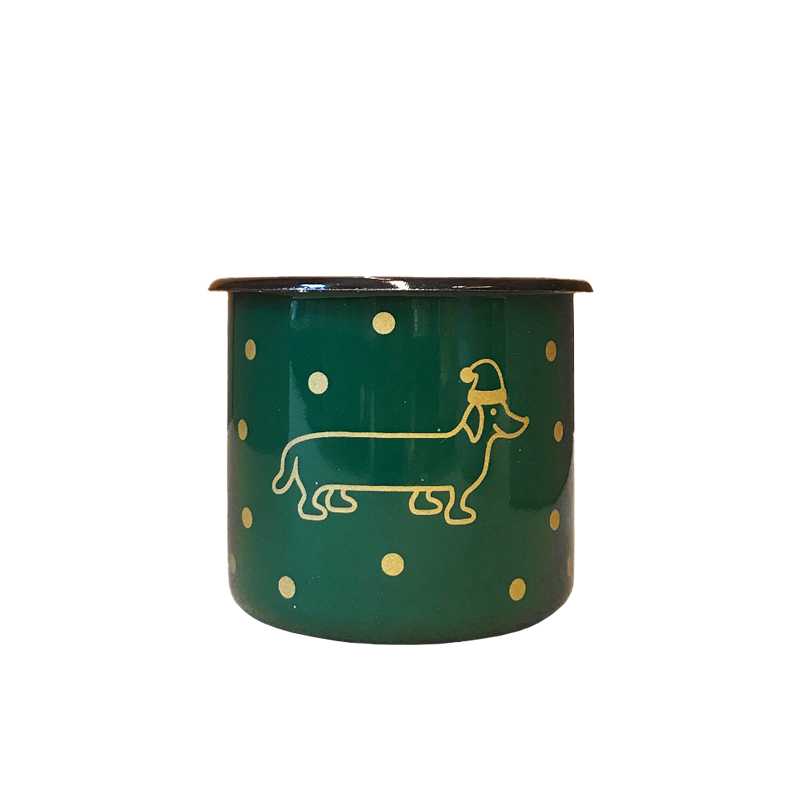 The naughty dog ​​Christmas tin cup - green