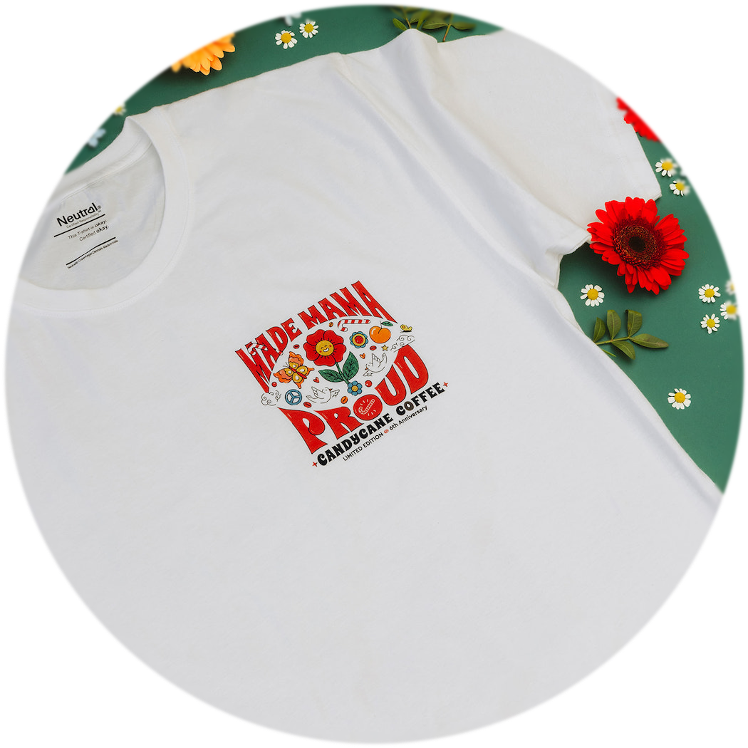 Candycane Coffee Birthday T-shirt - MAMA MADE PROUD #6 - size M