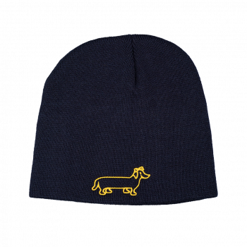 The Naughty Dog cap - blue with a dachshund with a bow