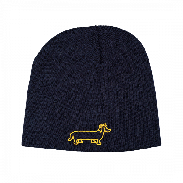 The Naughty Dog cap - blue with a dachshund with a bow