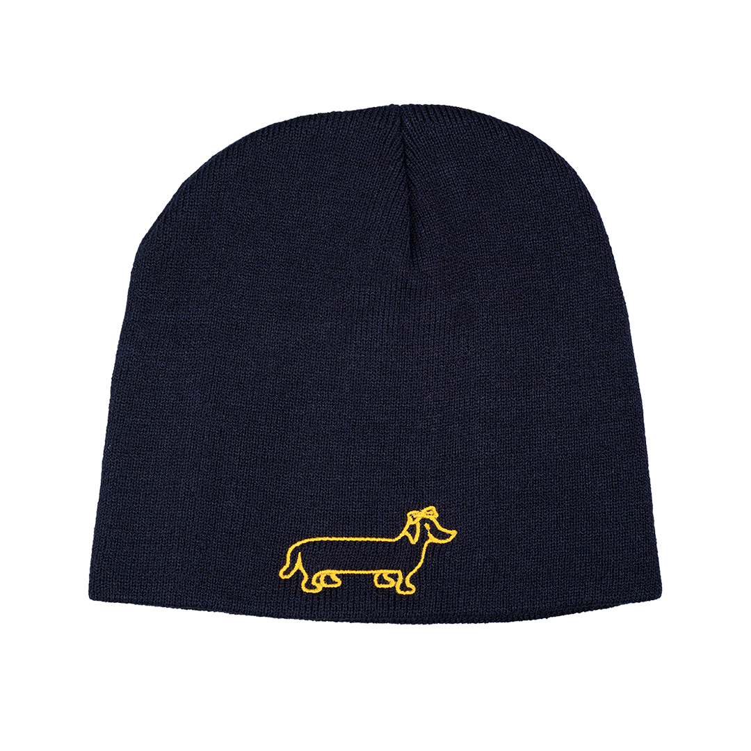 The Naughty Dog cap - blue with a dachshund with a bow