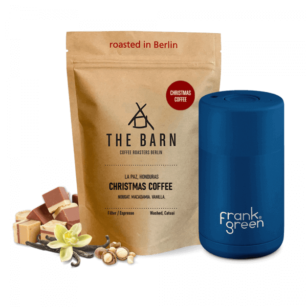 The Barn Christmas coffee Frank Green Ceramic 295ml Set - deep ocean