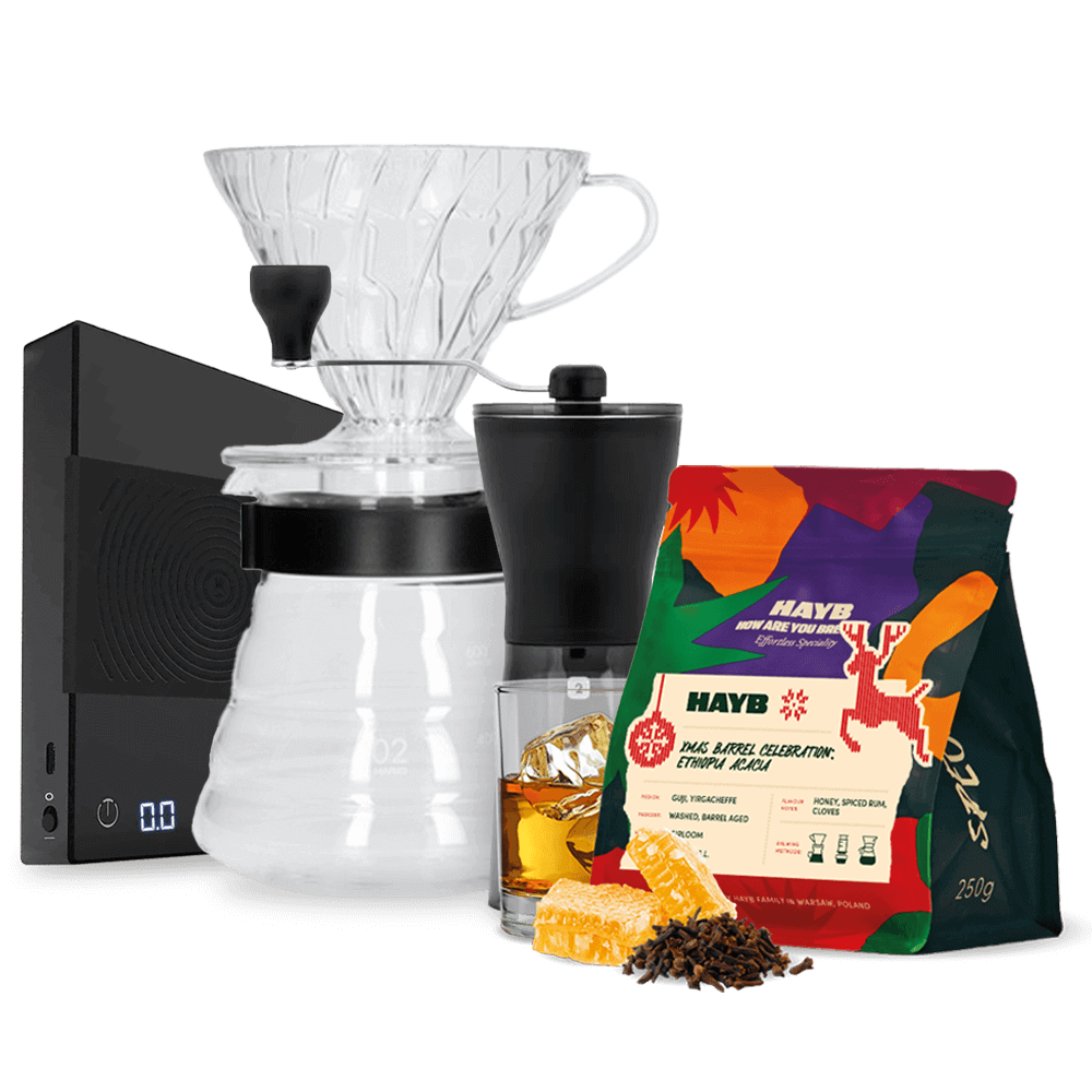 Hayb XMAS Barrel coffee Hario V60 Set Mini Mill Timemore Basic Scale Set - black