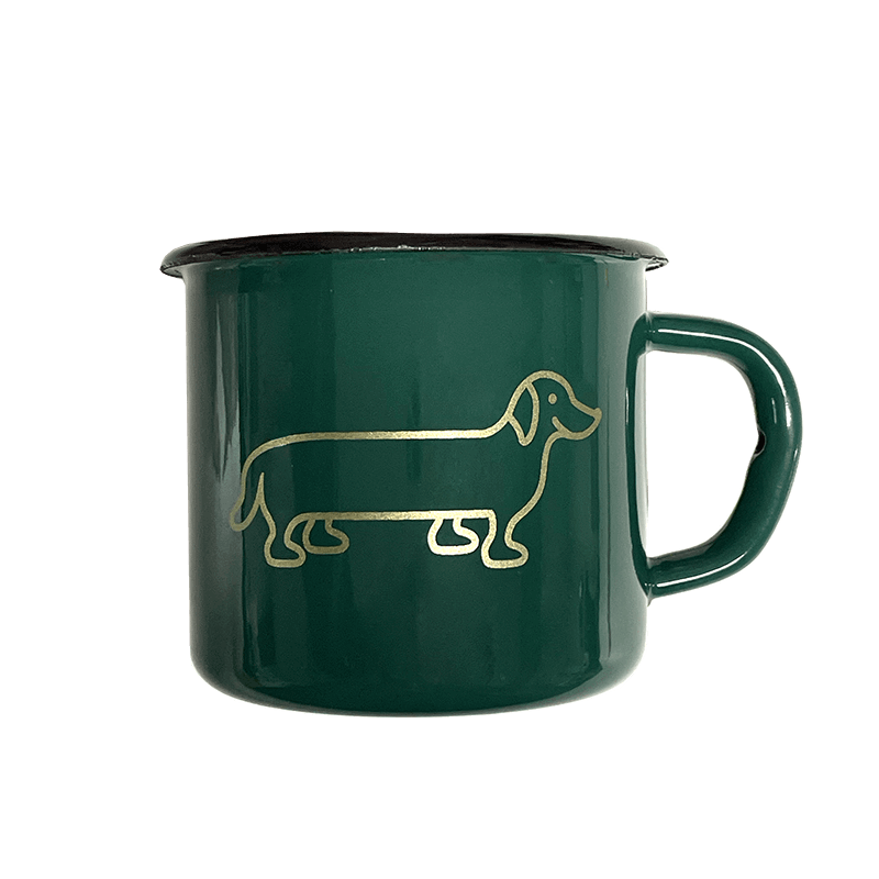 The naughty dog ​​Enamel tin - green