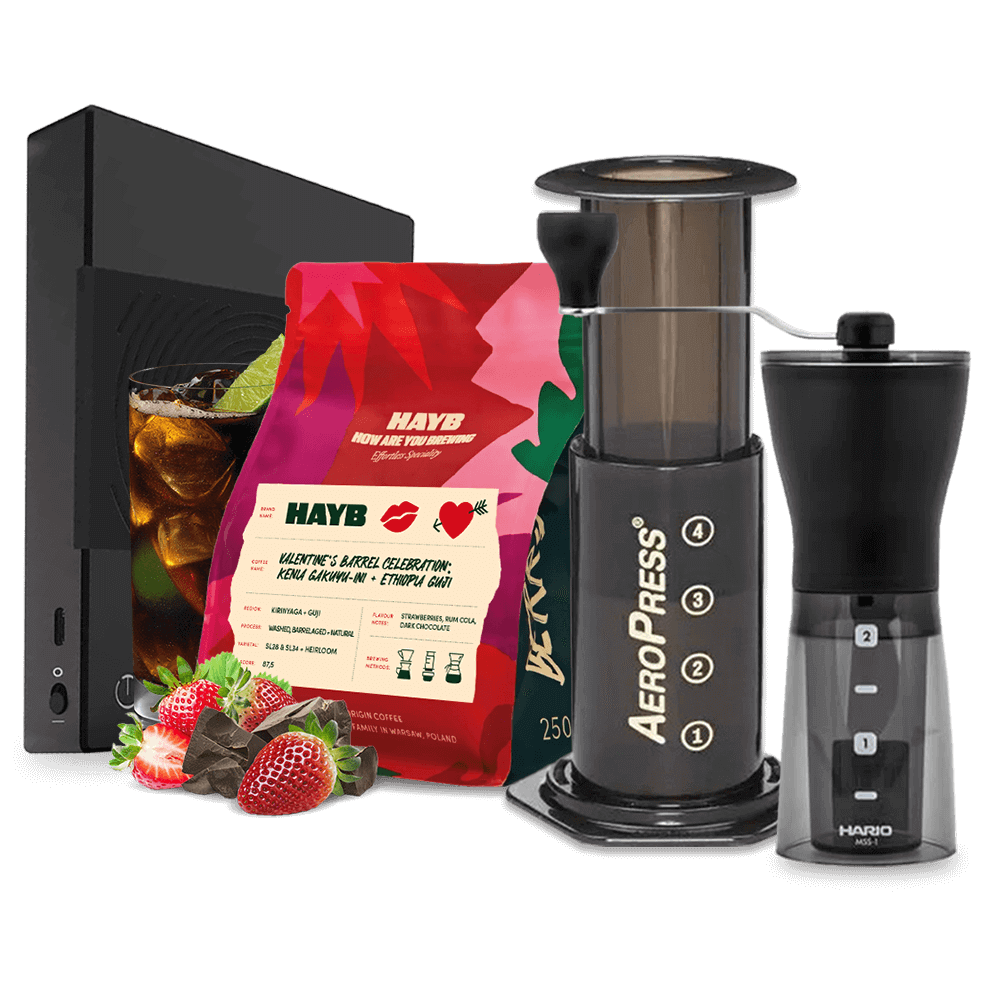 Hayb VALENTINES Barrel Celebration coffee AeroPress Mini Mill Basic Scale Set - black