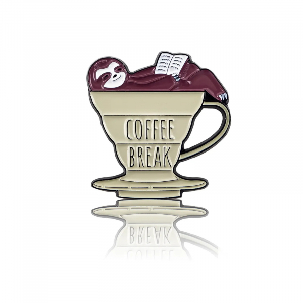 Pinbox - A sloth reading a book in a drip - metal brooch
