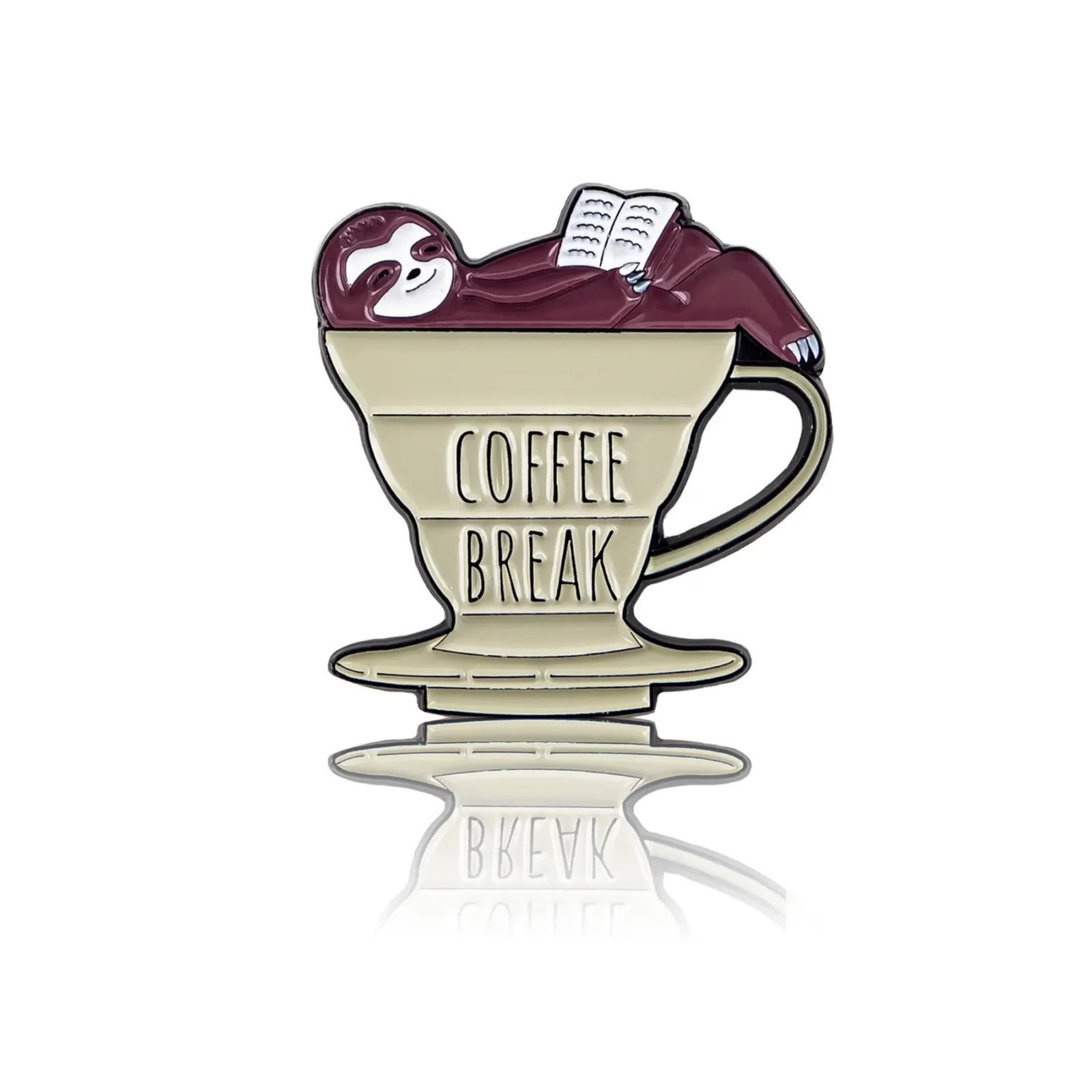 Pinbox - A sloth reading a book in a drip - metal brooch