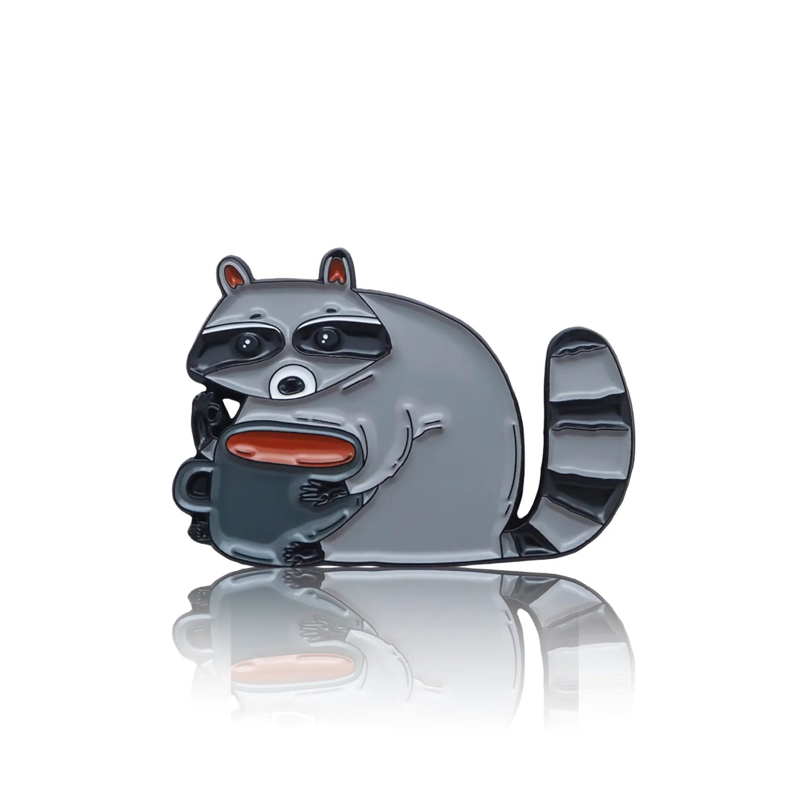 Pinbox - Raccoon with a cup of coffee - metal brooch