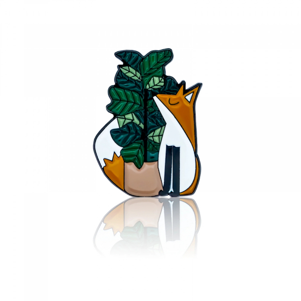 Pinbox - A fox with a plant - metal pin