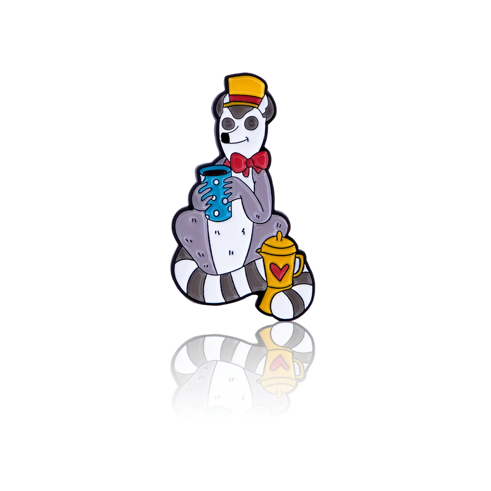 Pinbox - Lemur with a cup of coffee - enamel pin