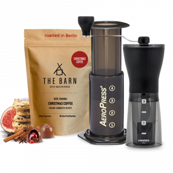 The Barn Christmas coffee Aeropress Hario Mini Mill Set