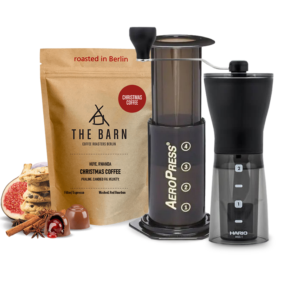 The Barn Christmas coffee Aeropress Hario Mini Mill Set