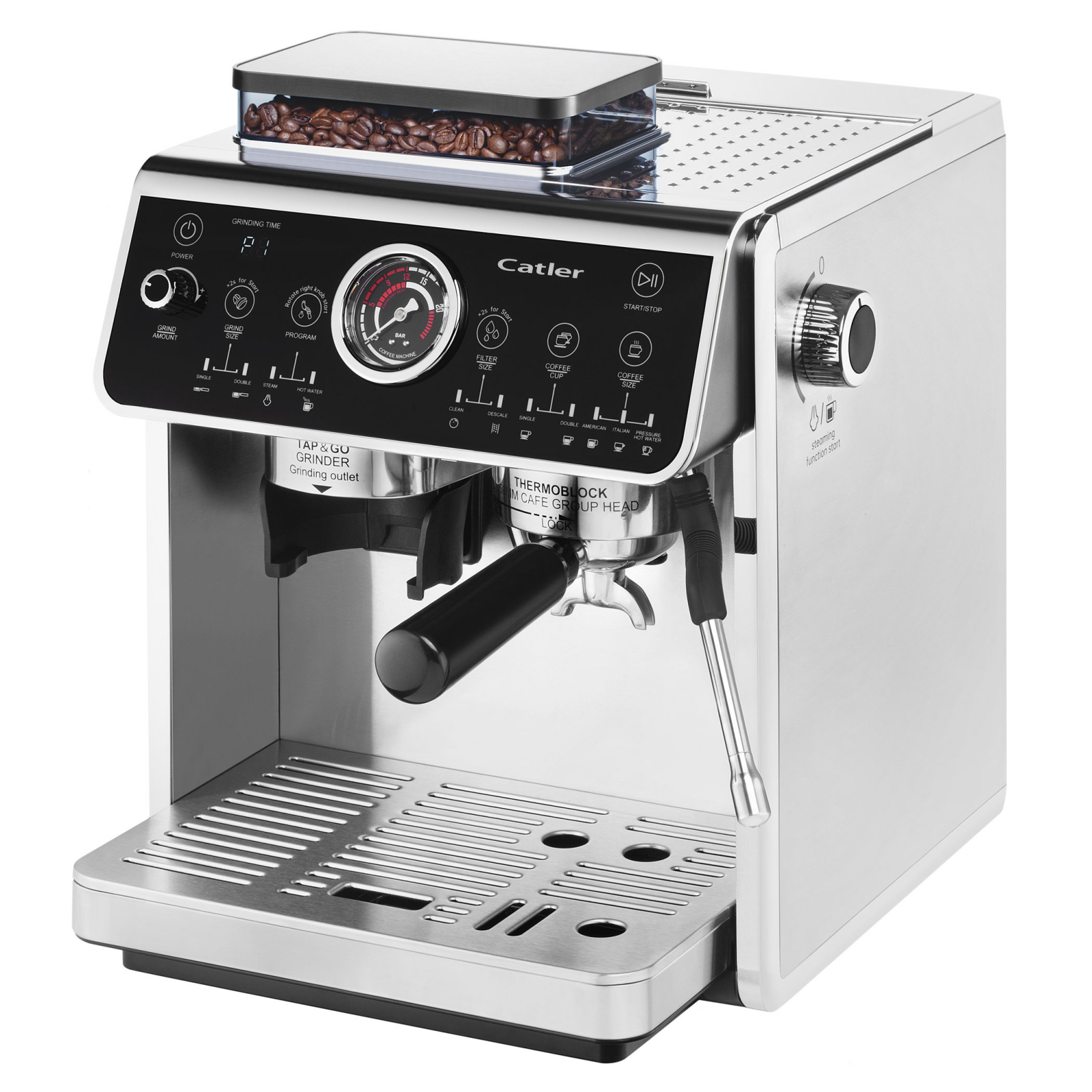 Catler ES 910 - lever espresso coffee machine with grinder - silver