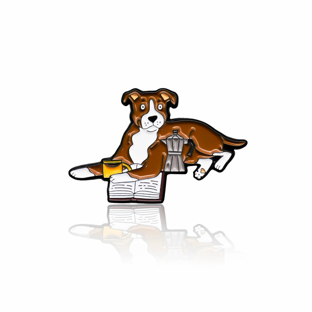 Pinbox - Amstaff with coffee - enamel pin