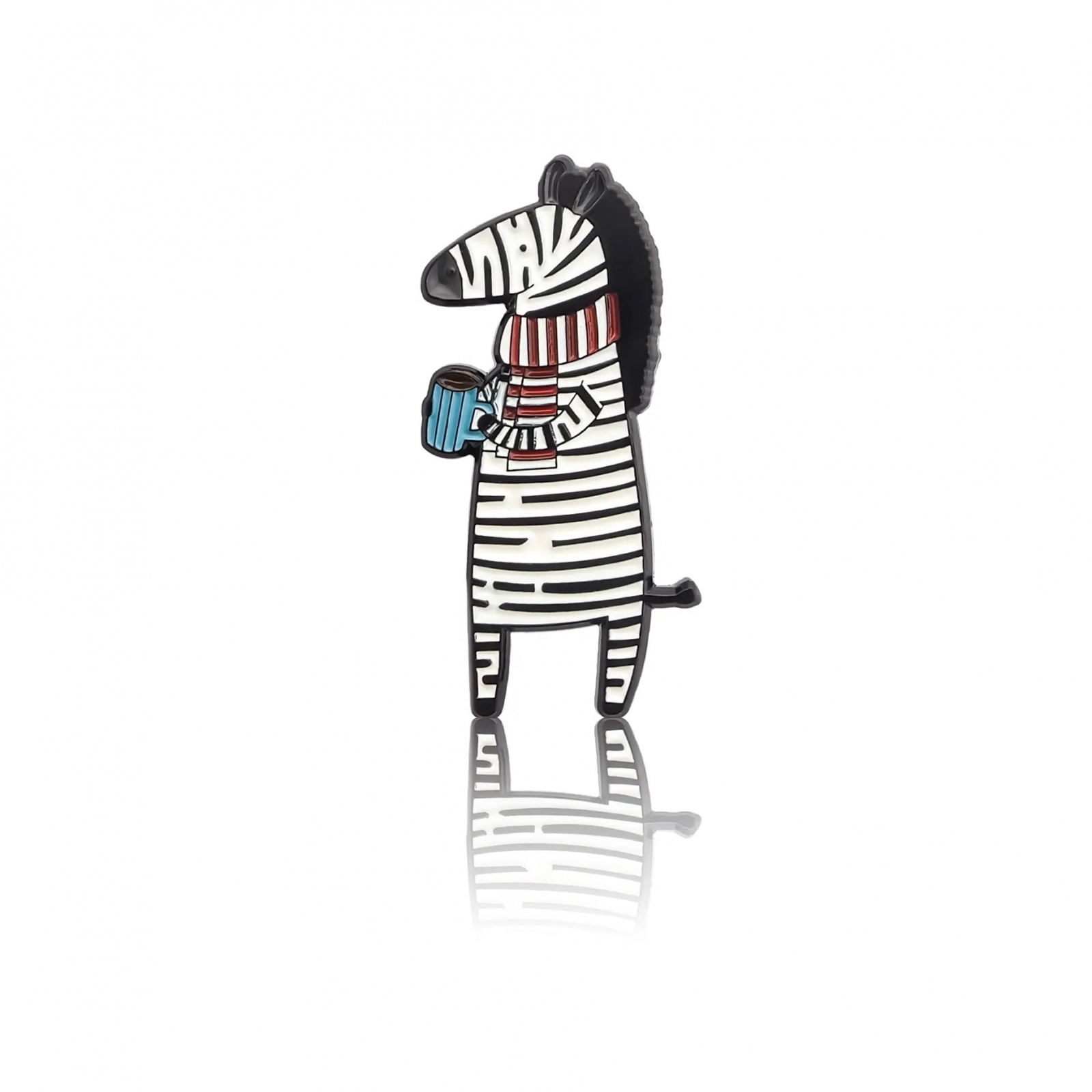 Pinbox - Zebra with coffee cup - Metal Brooch