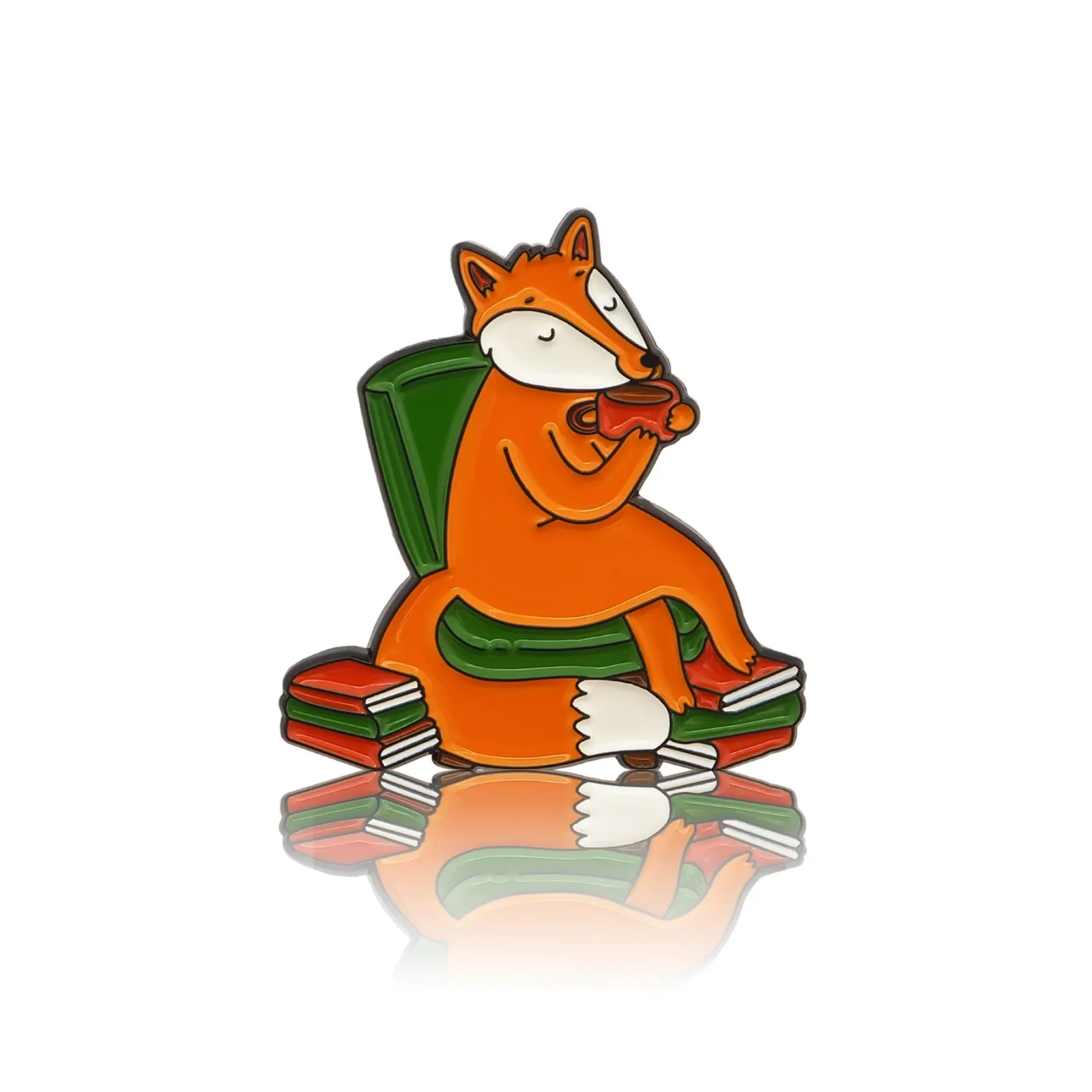 Pinbox - Fox with a cup of coffee - metal pin