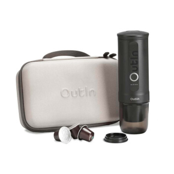 Outin Nano Portable Espresso Machine – Space Grey Bundle (espresso machine with carrying case)