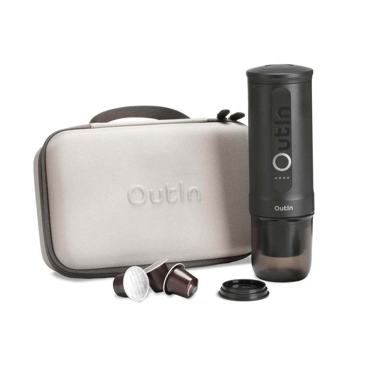 Outin Nano Portable Espresso Machine – Space Grey Bundle (espresso machine with carrying case)