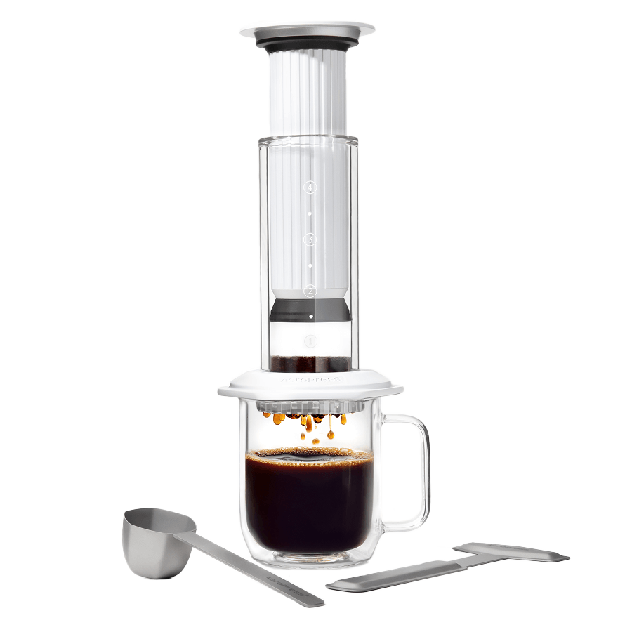AeroPress Premium coffee maker - glass + metal - white