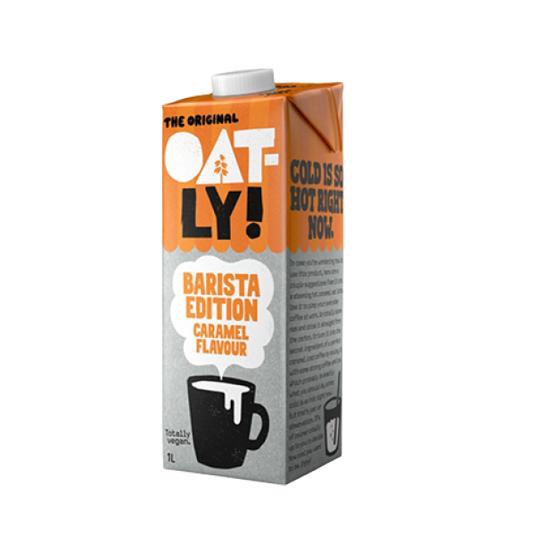 Oatly Barista Caramel - a caramel-flavored oat-based beverage