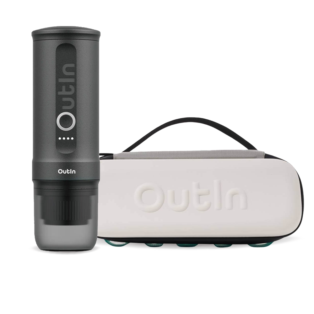 Outin Nano Portable Espresso Machine – Space Grey + Travel Case - Sand Beige