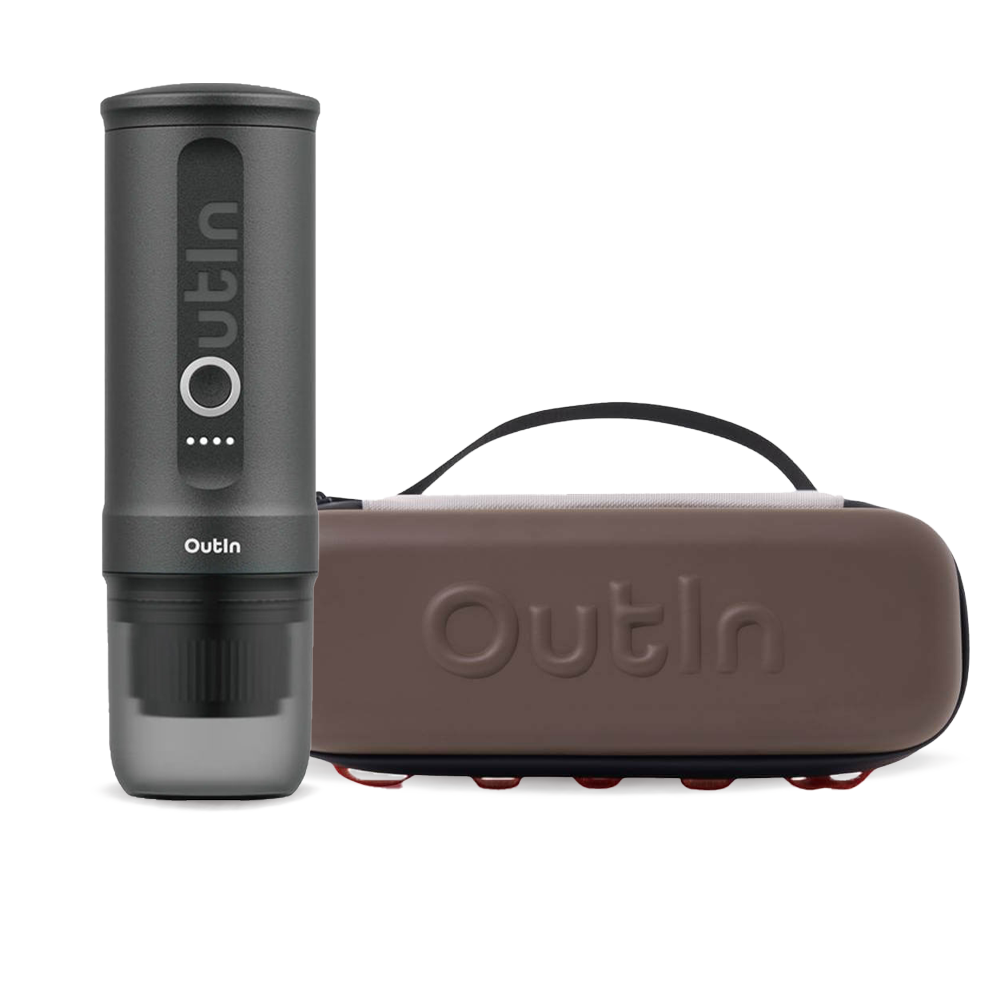 Outin Nano Portable Espresso Machine – Space Grey + Travel Case - Maple Brown