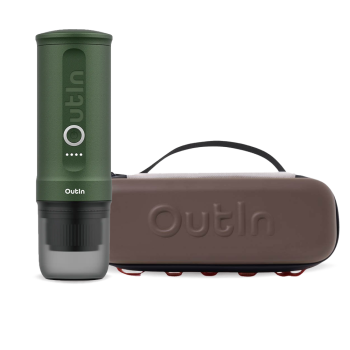 Outin Nano Portable Espresso Machine – Forest Green + Travel Case - Maple Brown