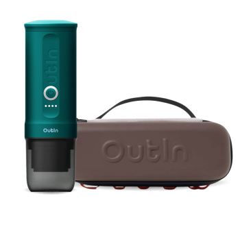 Outin Nano Portable Espresso Machine – Teal + Travel Case - Maple Brown