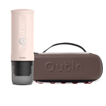 Outin Nano Portable Espresso Machine – Rose Quartz + Travel Case - Maple Brown