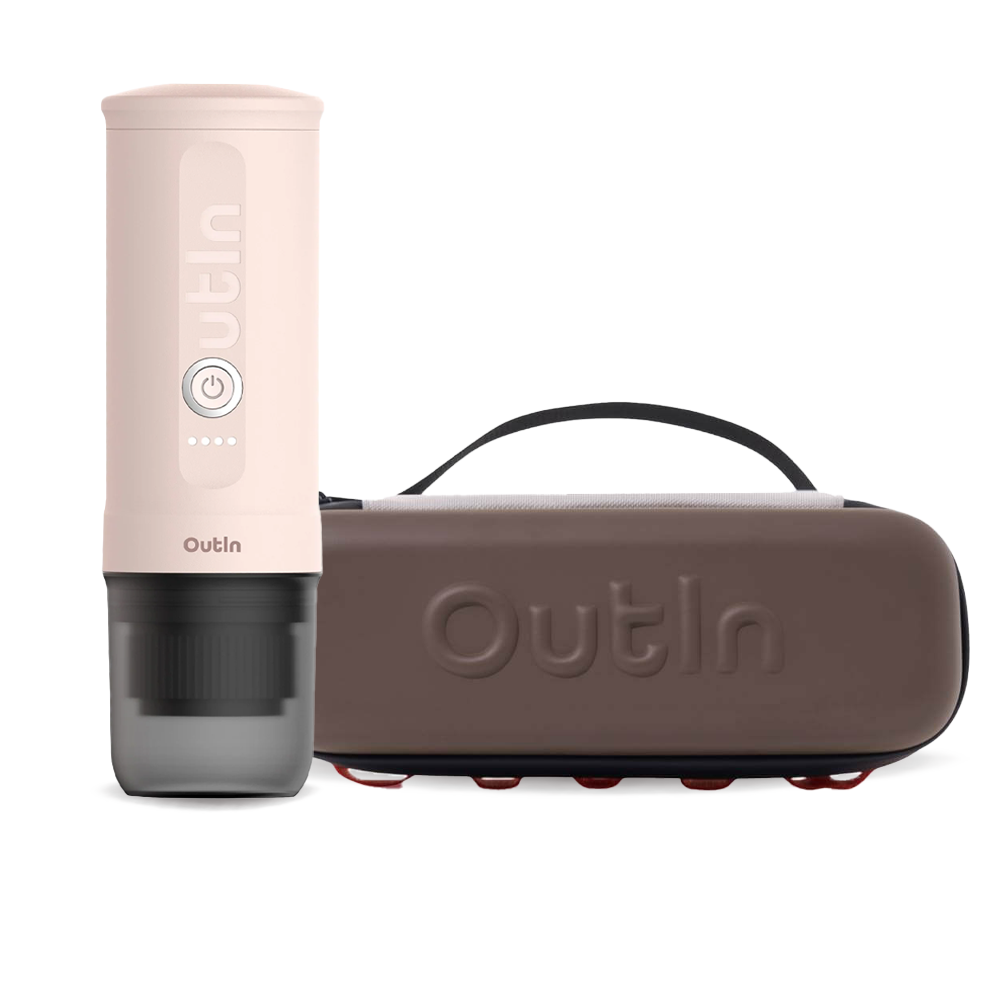 Outin Nano Portable Espresso Machine – Rose Quartz + Travel Case - Maple Brown