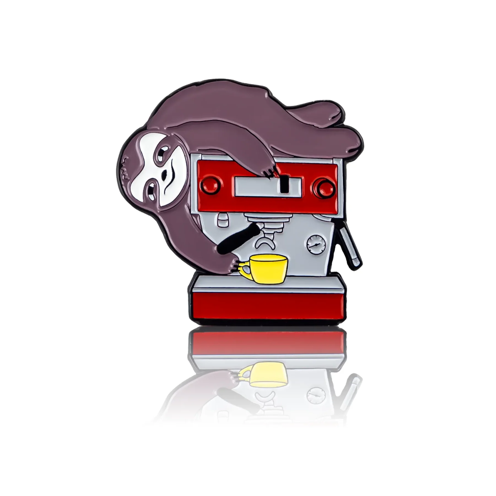 Pinbox - A sloth on a coffee machiner - Metal Brooch