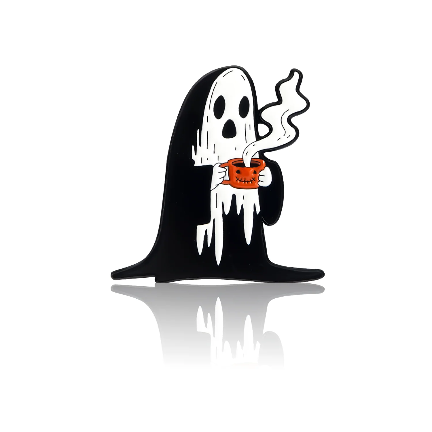 Pinbox - Ghost with a cup of coffee - Metal Brooch