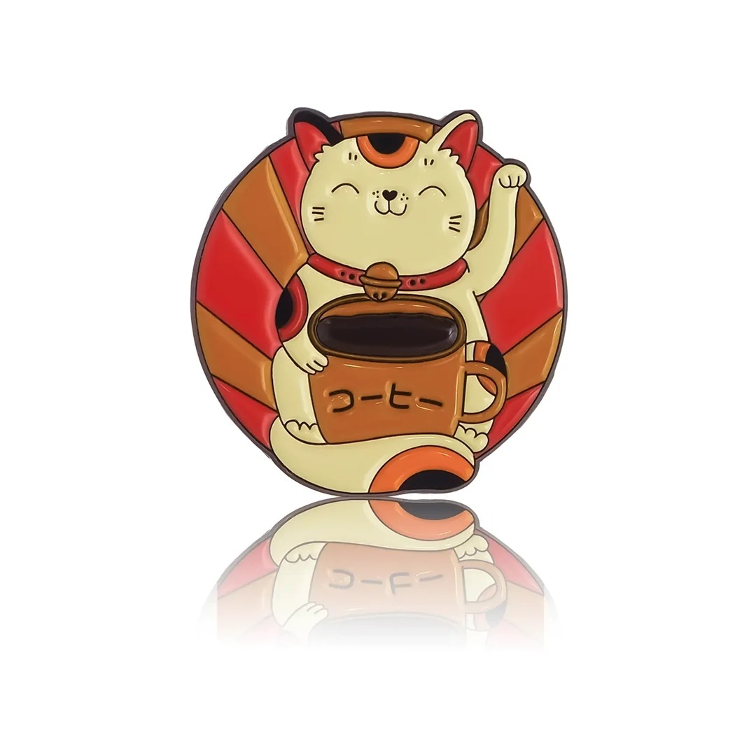 Pinbox - Maneki-neko Cat - Metal Brooch