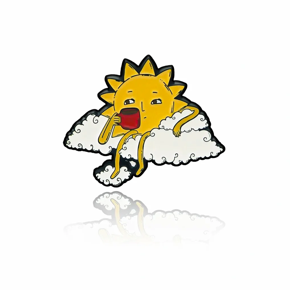Pinbox - Sun with a Cup of Coffee - Metal Brooch