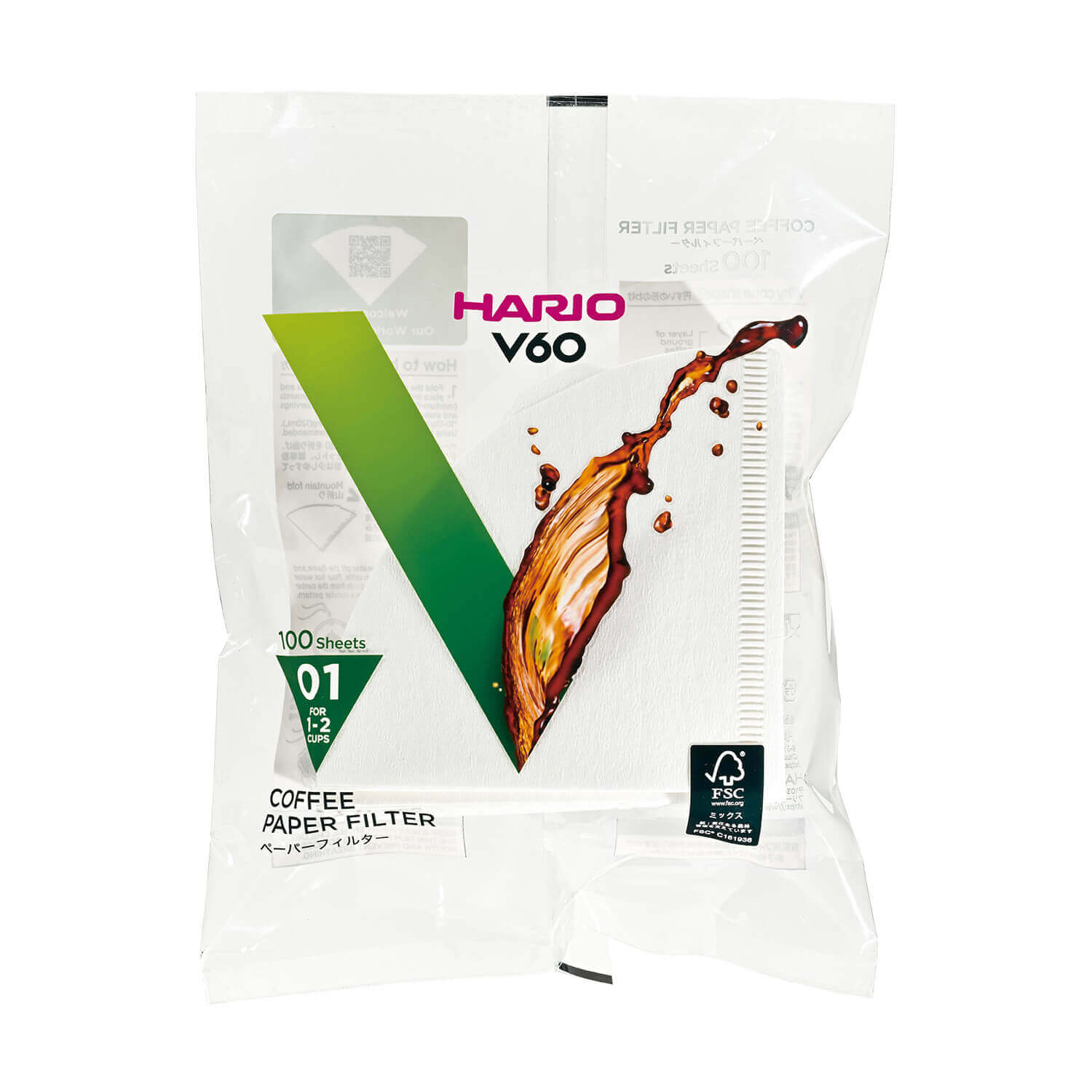 Hario paper filters for V60-01 - 100 pcs - bleached [VCF-01-100W]
