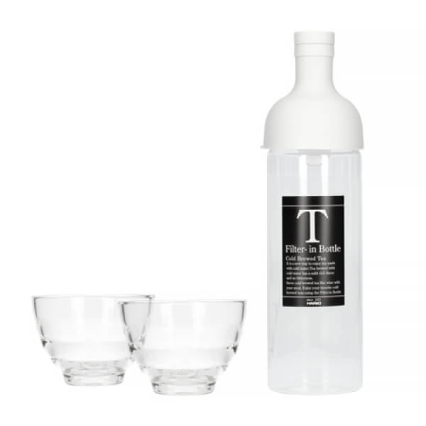 Hario Filter-In Bottle Pale Gray set + 2 Yunomi glasses