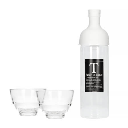Hario Filter-In Bottle Pale Gray set + 2 Yunomi glasses