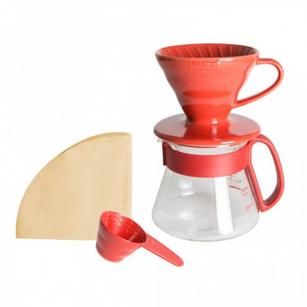 Hario V60-01 Pour Over Kit - red ceramic set