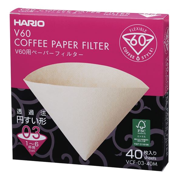 Hario Misarashi paper filters for V60-03 - 40 pcs - unbleached [VCF-03-40M]