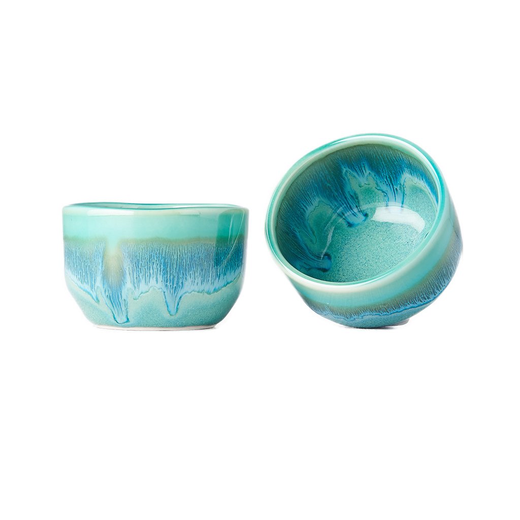 Made in Japan Sake bowl - Aqua & DK Green Drip - 30 ml