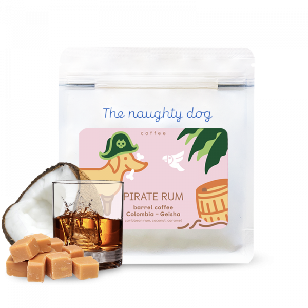 Specialty coffee The naughty dog PIRATE RUM barrel coffee - geisha aged in rum barrels