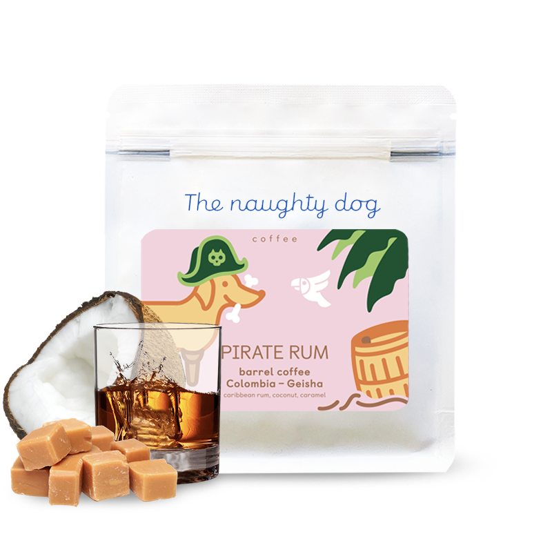 Specialty coffee The naughty dog PIRATE RUM barrel coffee - geisha aged in rum barrels