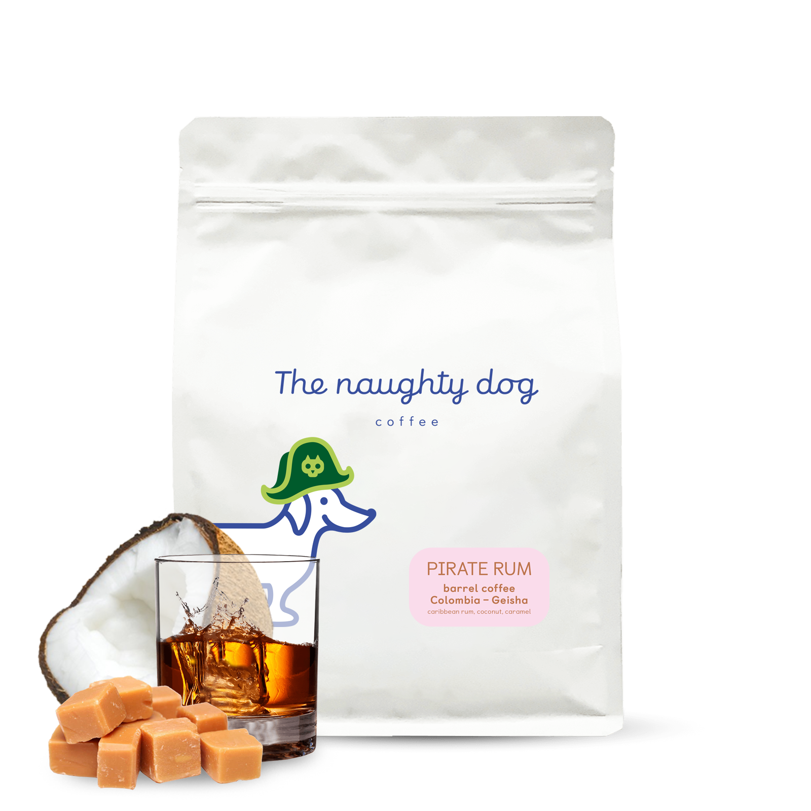Specialty coffee The naughty dog PIRATE RUM barrel coffee 1000 g - geisha aged in rum barrels
