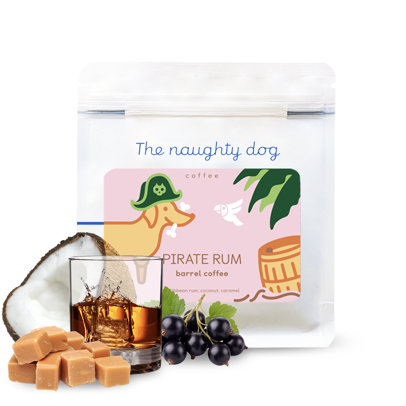 Specialty coffee The naughty dog PIRATE RUM Barrel Coffee #2 - Coffee Aged in Rum Barrels