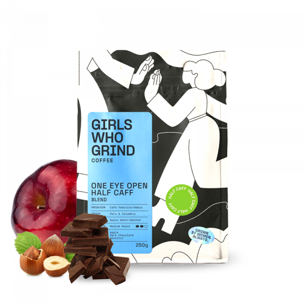Specialty coffee Girls Who Grind Coffee ONE EYE OPEN HALF CAFF blend