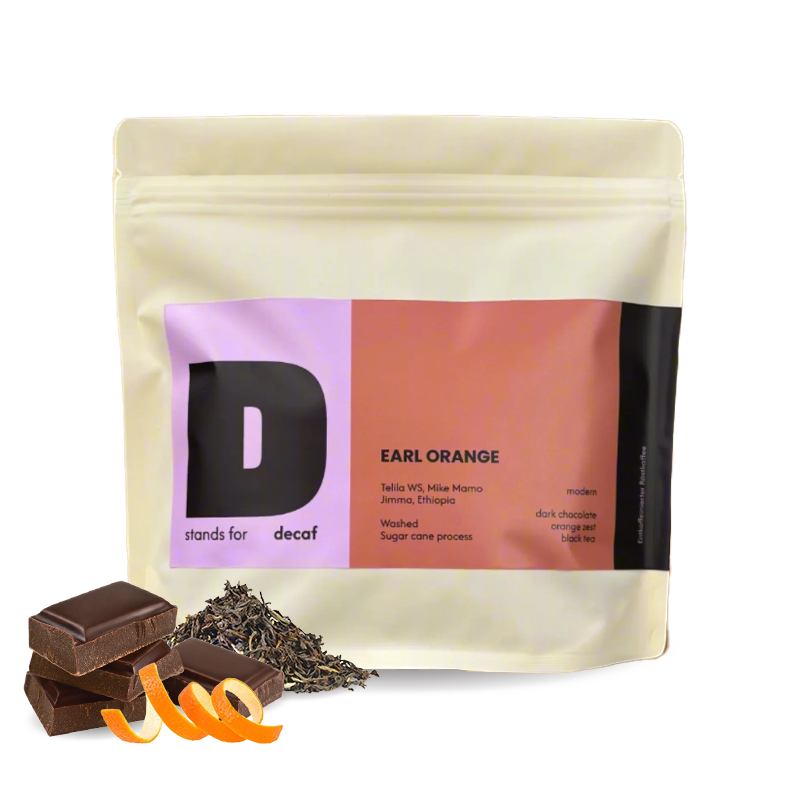 Specialty coffee D stands for decaf Ethiopia EARL ORANGE - decaffeinated