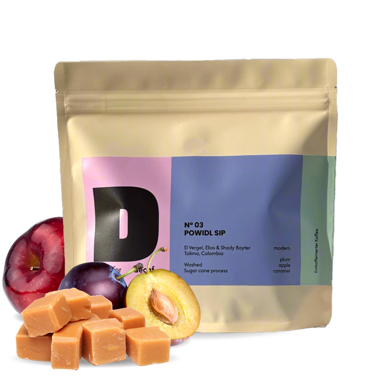 Specialty coffee D stands for decaf Colombia POWIDL SIP - decaffeinated
